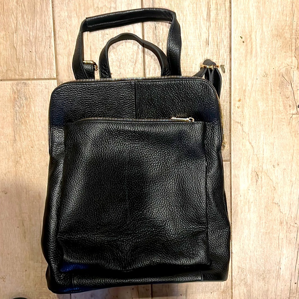 Convertible Black Leather Backpack & Purse